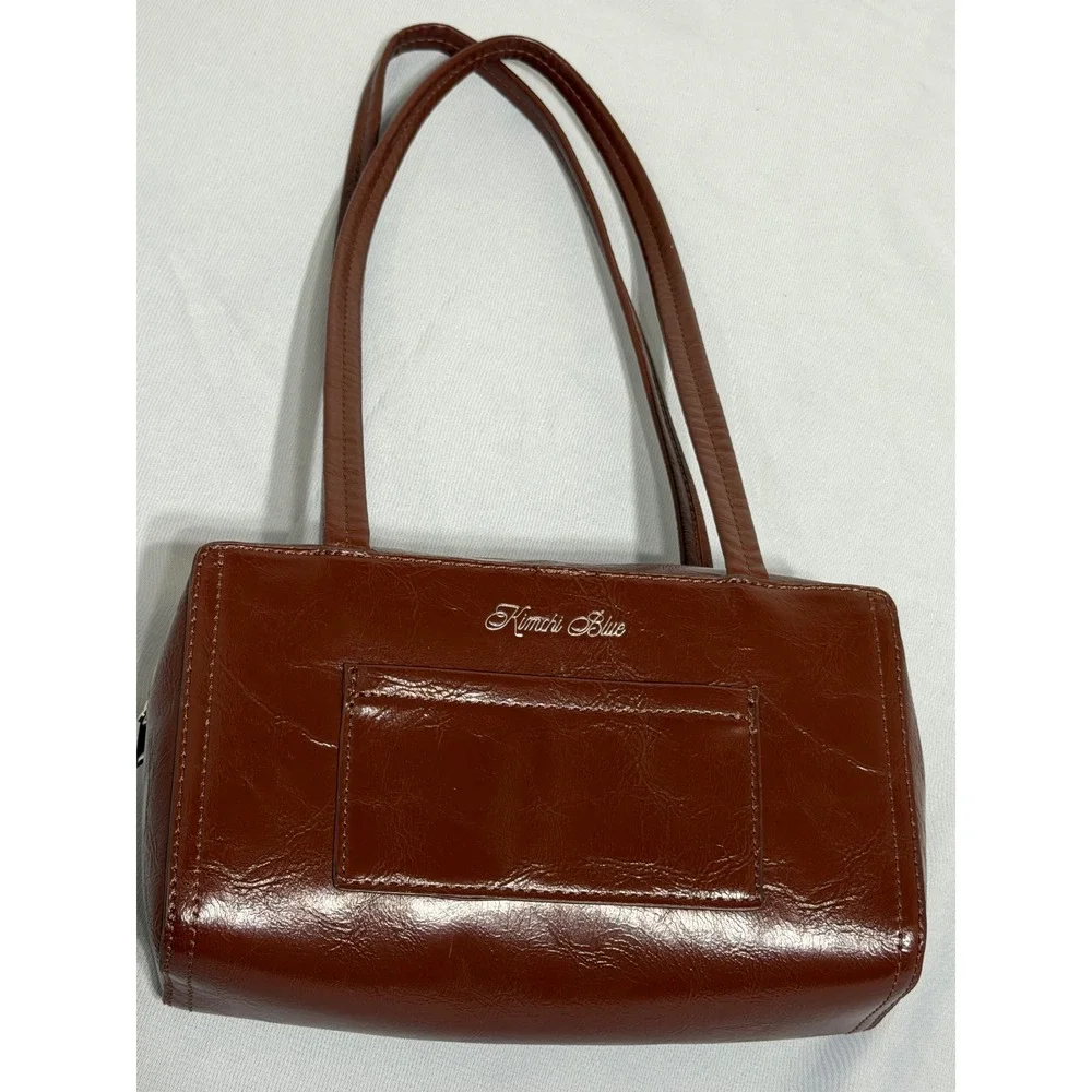 Kimchi Blue Brown Faux Leather Bow Shoulder Bag Glossy Baguette Purse Urban Outf